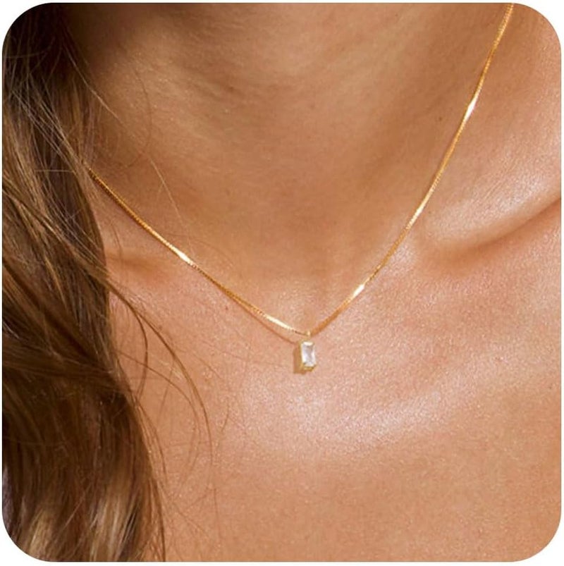 FUNEIA Diamond Necklaces for Women 14K Gold Plated Emerald Birthstone Necklace for Women Mothers Dainty Gold Necklace Blue Green Cubic Zirconia Pendant Necklace Birthday Gifts for Women Jewelry - Image 1
